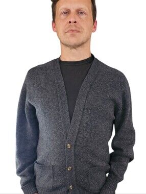 Men's Savile Row Gray Button Front Shetland Wool Cardigan Sweater 70s 80s Medium